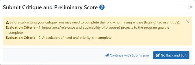 Warning on submit listing incomplete fields
