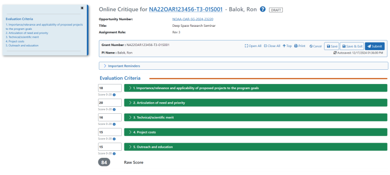 DOC Online Critique Main Screen