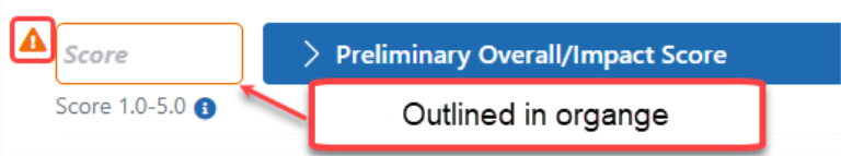 Incomplete entry showing orange outline and warning icon Incomplete entry showing orange outline and warning icon