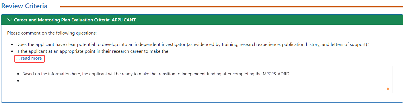 Data entry area under a critique heading 