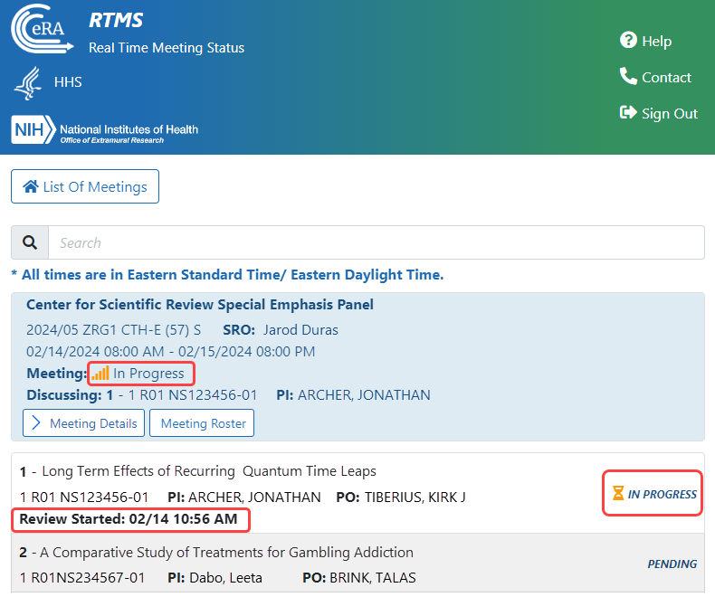 PO View of Status in RTMS.