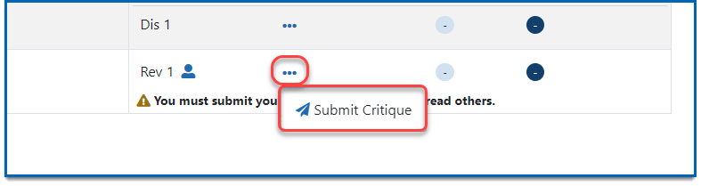 The Submit Critique option under the three-dot ellipses icon