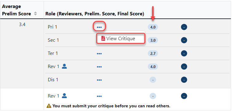 The View Critique option under the three-dot ellipses icon.