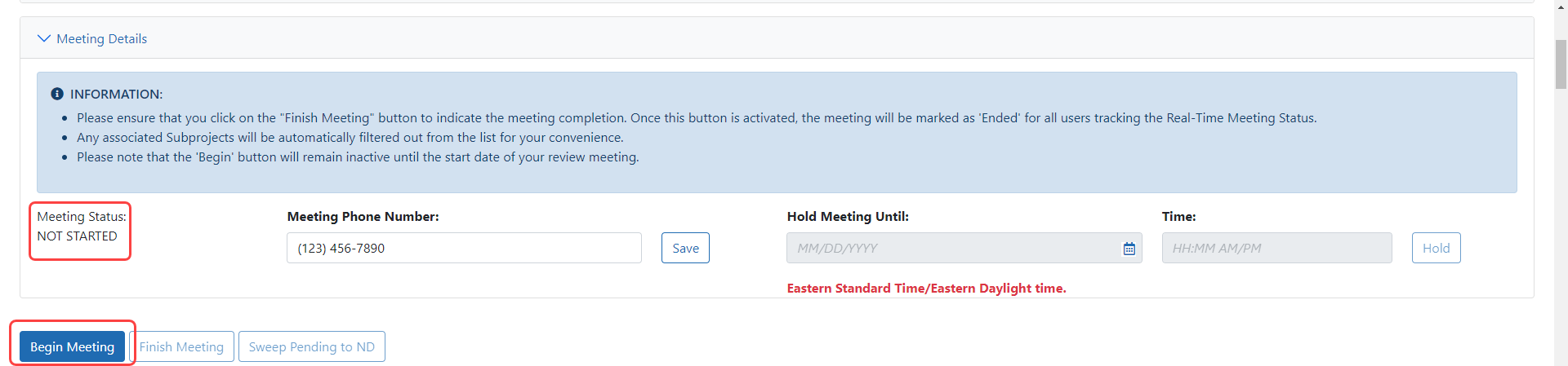 Status buttons before meeting starts.