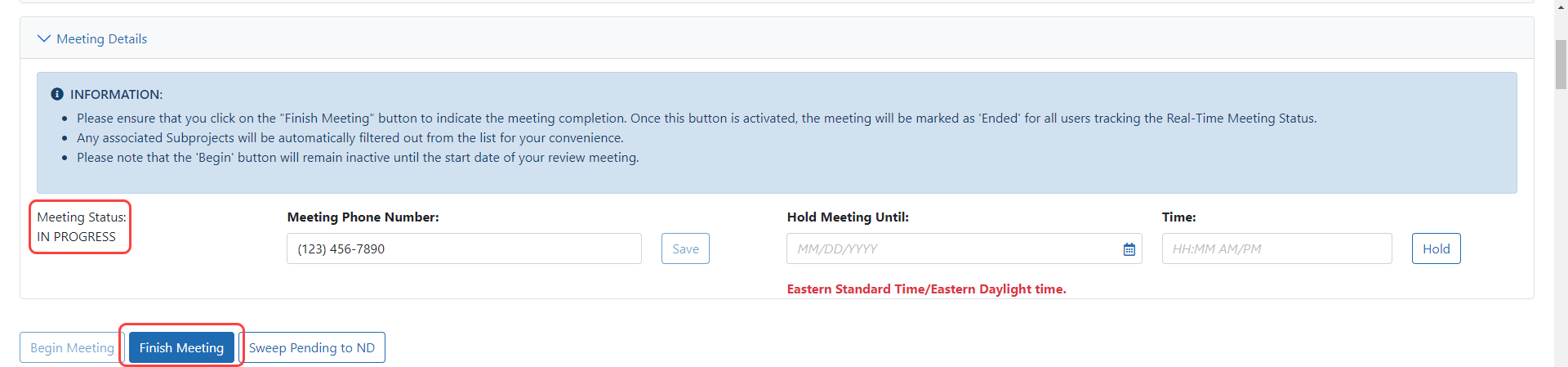 Status buttons active after meeting has begun