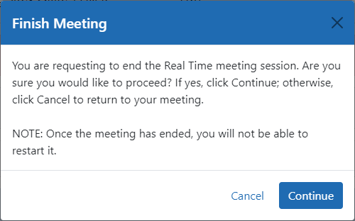 Finish Meeting validation message.