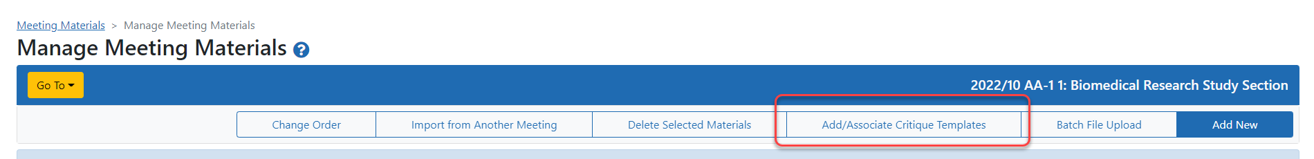 Add New Critique Template button
