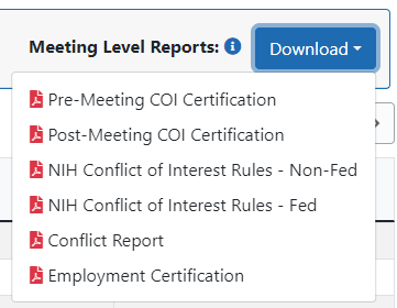 Download button showing report options.