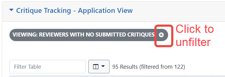 Click the filter's close icon to remove the filter, thereby showing all items in the list