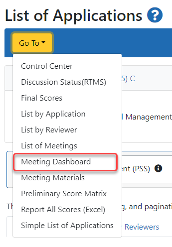Meeting Dashboard Link in Global Navigation Menu