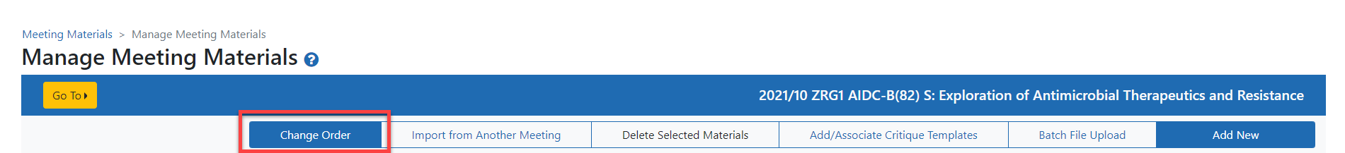 Change Order button on navigation bar