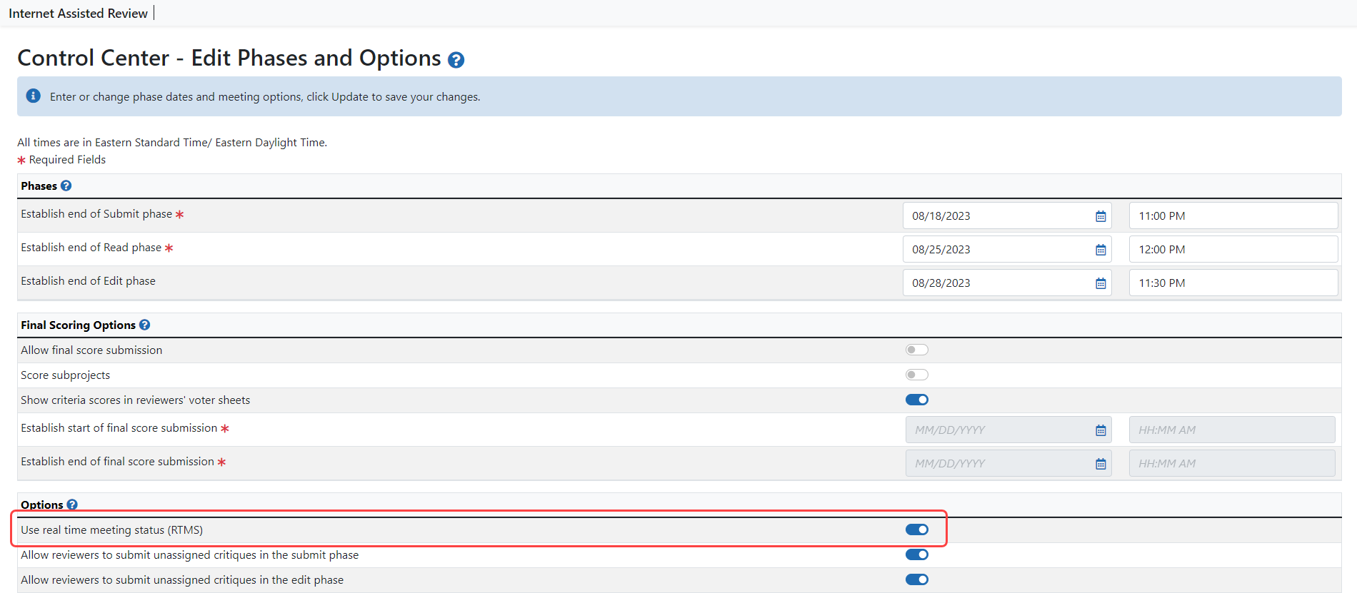 Enable RTMS in Control Panel.