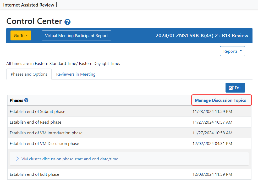 Showing the location of the "Manage Discussion Topics" link in the Control Panel