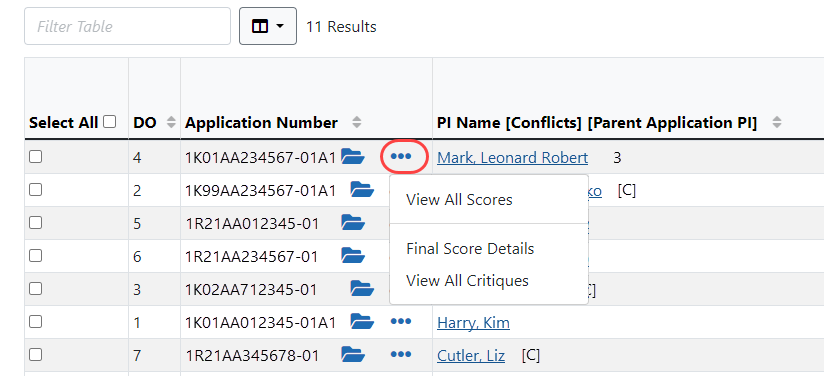 Final Scores action options under the three-dot ellipsis icon Final Scores action options under the three-dot ellipsis icon
