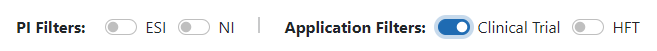 Toggle switches to quickly filter the application list