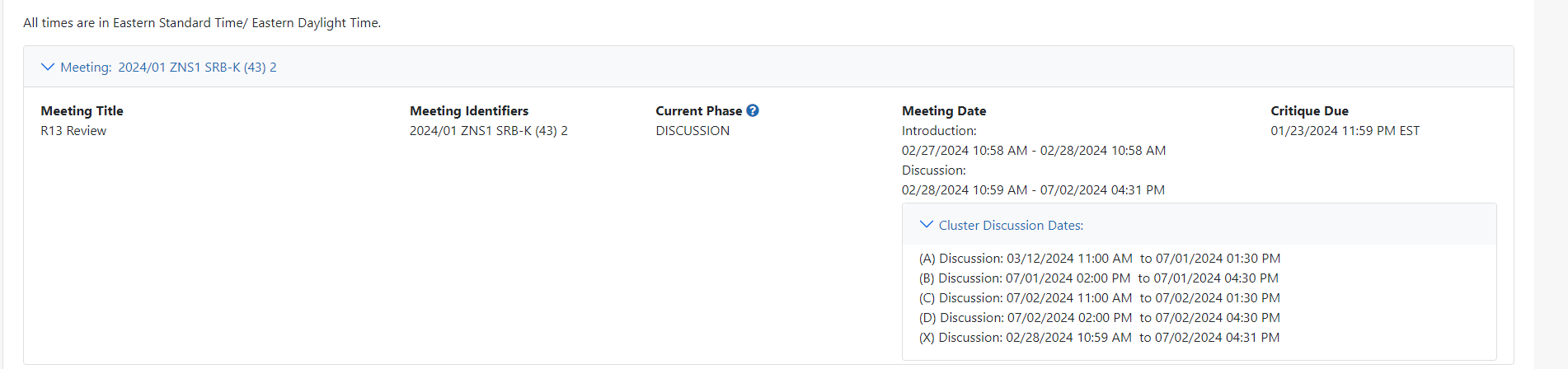 VM Meeting Dashboard Meeting Information area of screen.