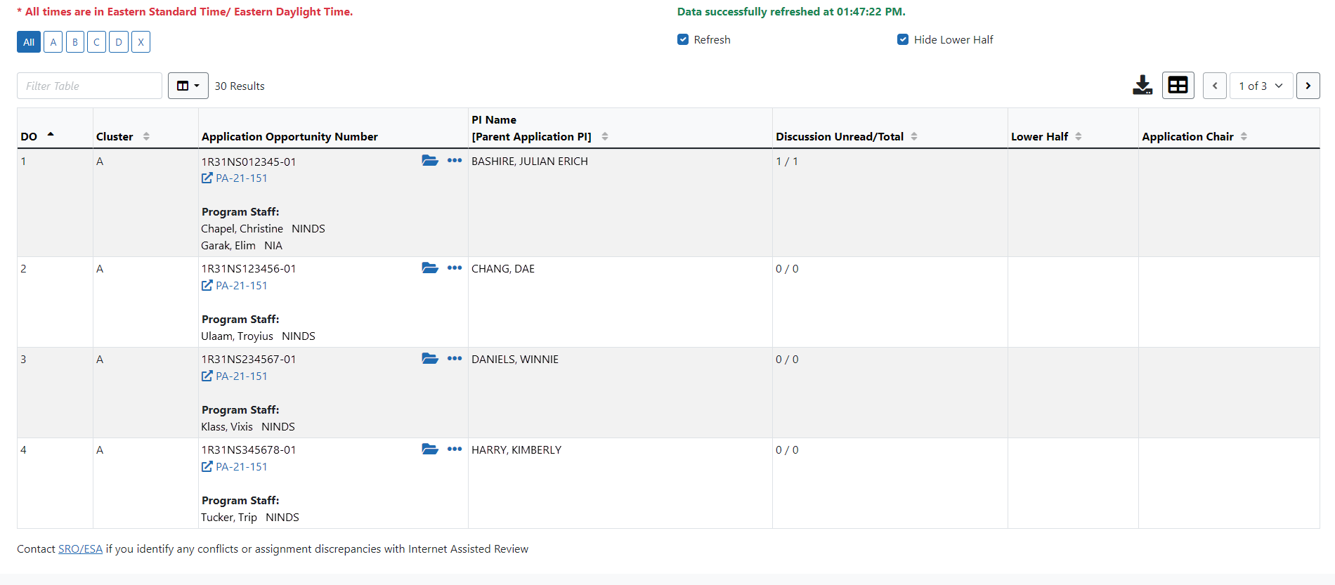 VM Table of Applications.