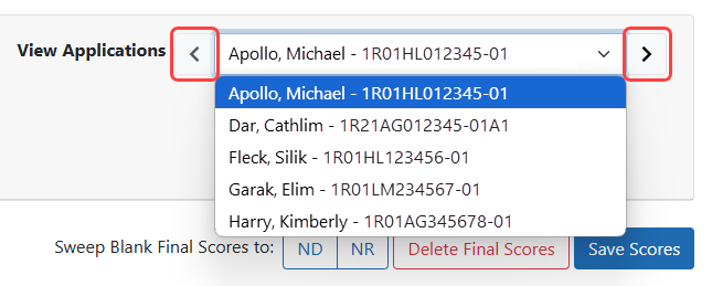 The View Applications field where you can scroll forward or back through the list of applictions, or click on the field and select from the list