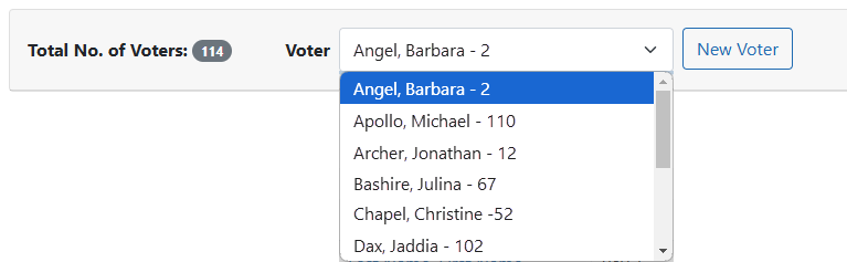 Voter field showing dropdown menu of voters from which you can select