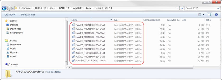 Sample portion of zip file