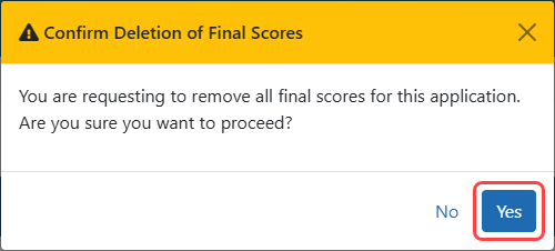 Confirmation for deleting all scores for single application