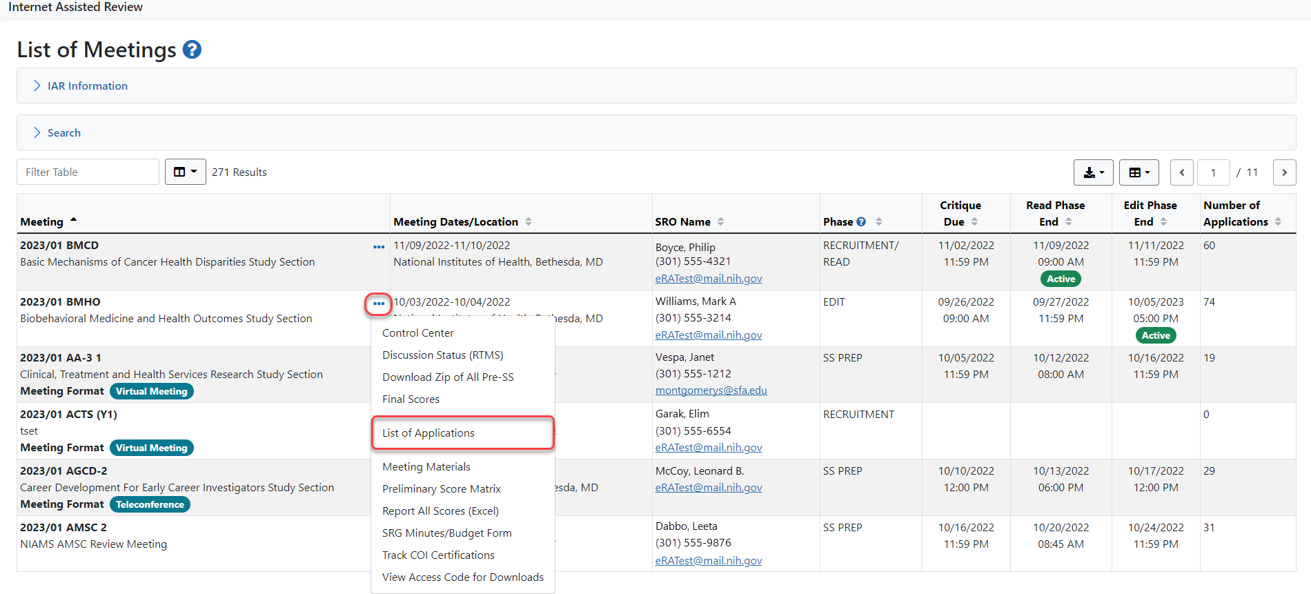 List of Applications links in List of Meetings