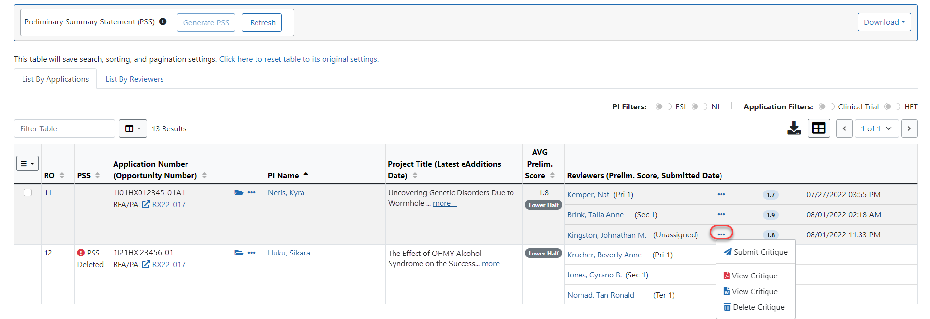 Reviewer line is updated on List of All Applications.
