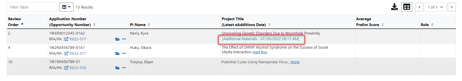 Portion of screen showing Additional Materials link.