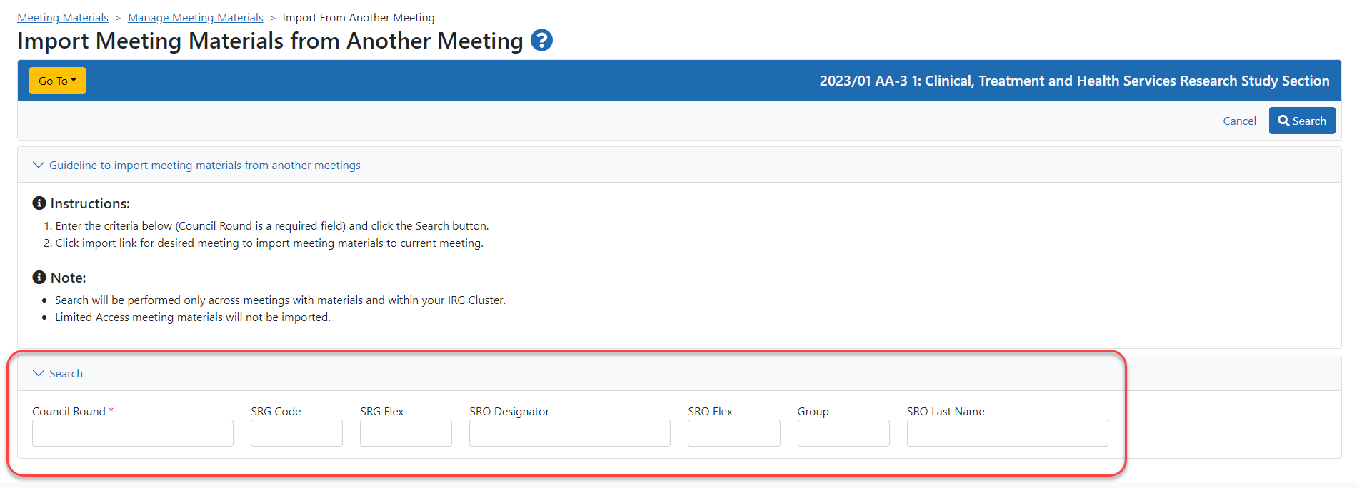 Import Meeting Materials from Another Meeting