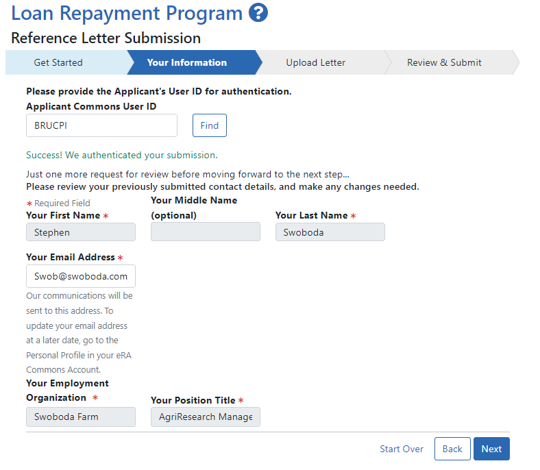 Your Information screen, where you verify the applicant's ID and your own contact information