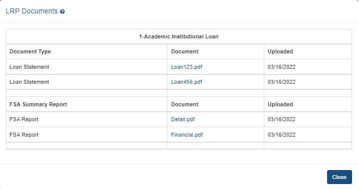 Click View LRP Documents to list the files you uploaded.