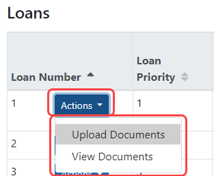 Actions button with Upload Documents menu option on Participant Portal screen