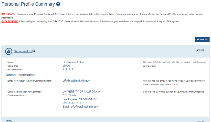 Summary view (read-only) of Name and ID