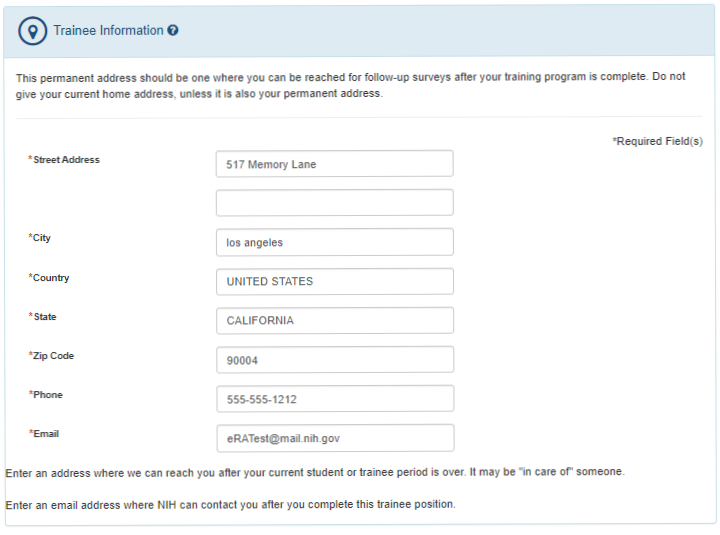 Trainee Information edit mode