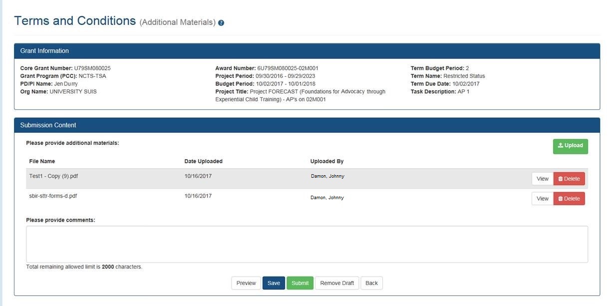 Additional Materials - grantee