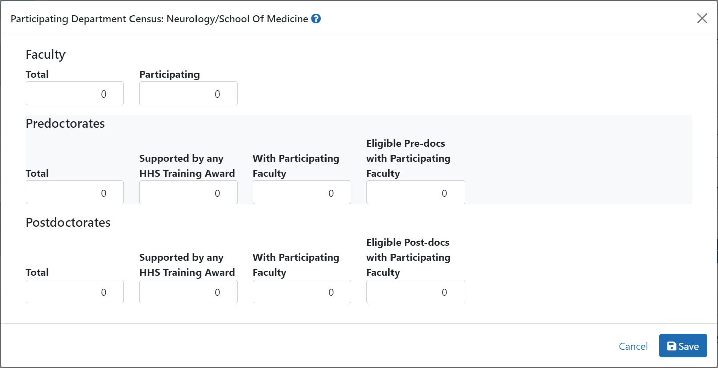 Participating Department Census Screen
