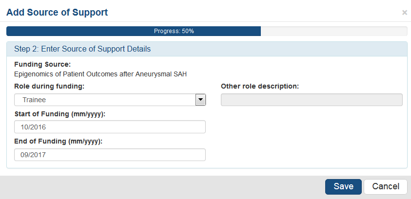Enter details for the Source of Support