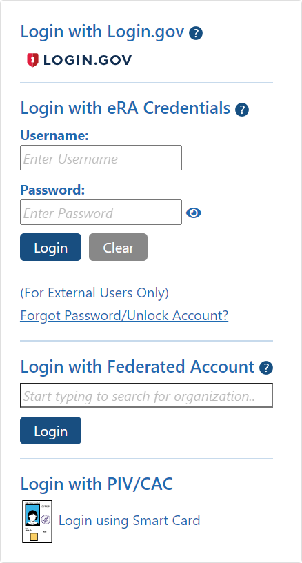eRA Commons login options