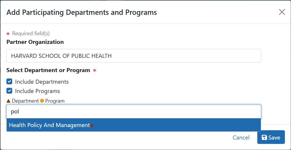 Selecting the Department