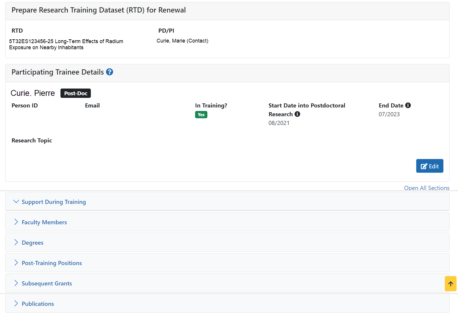 Participating Trainee Detail (Renewal)