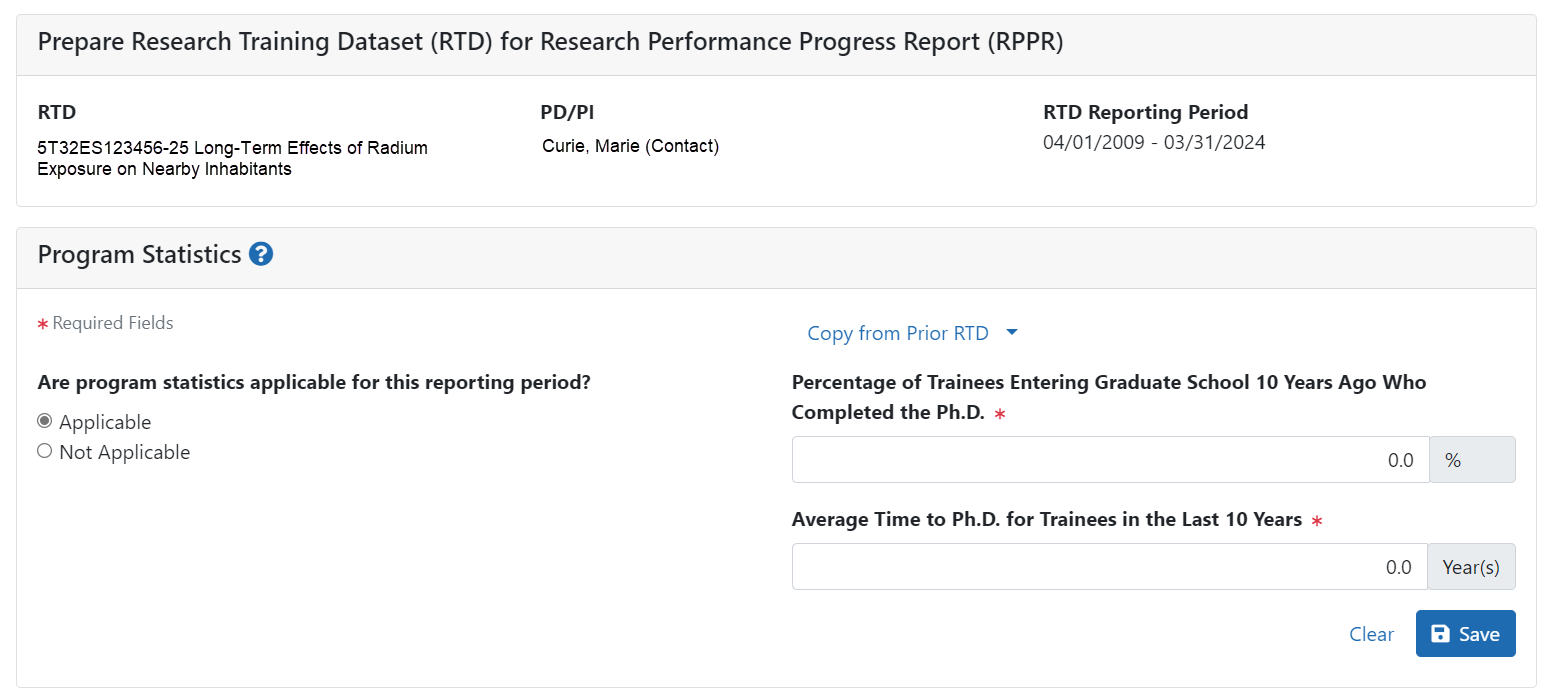 Program Statistics (RPPR)