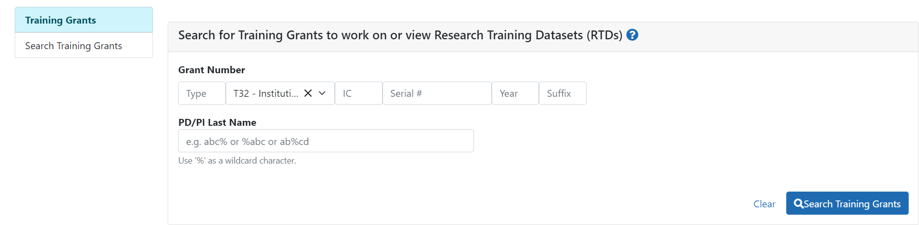 Searching Training Grants