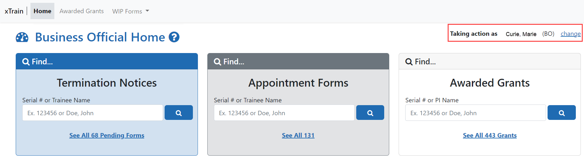 xTrain home screen with Delegate indicator highlighted