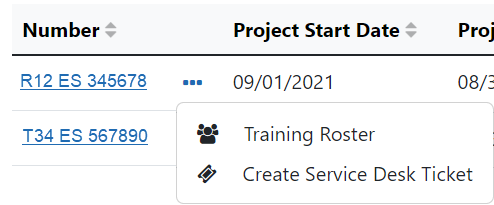 Awarded Grant Actions menu