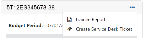 Actions menu for Grant Year