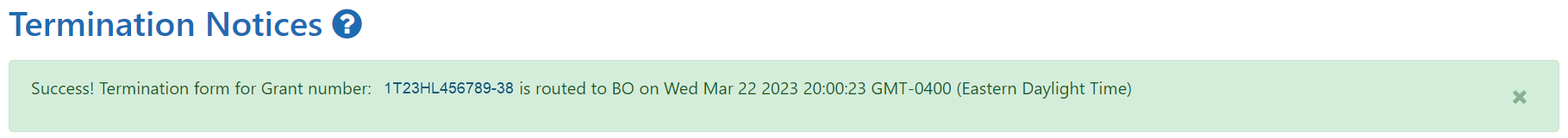 Route to Agency confirmation message