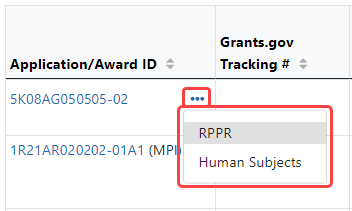 Figure 2: Click the three-dot menu to choose an action item from the dropdown menu