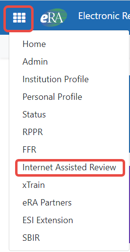 The IAR link from the apps icon drop-down menu.
