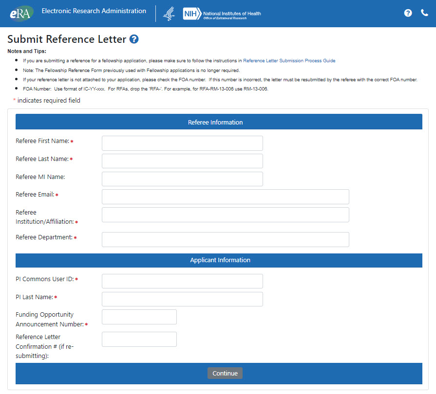 The Submit Reference Letter form that a referee fills out