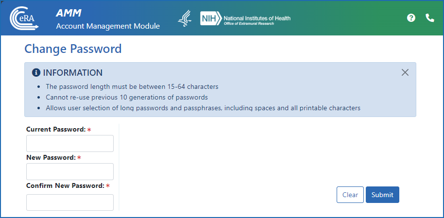 Figure 1: The Change Password screen